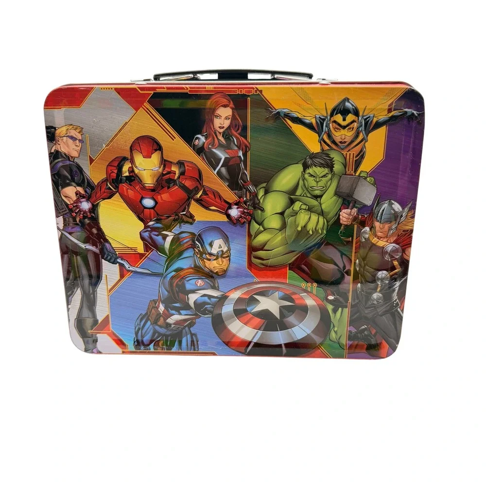 Marvel Kids Avengers Tin Lunch Box Red Superhero Iron Man Hulk Captain America
